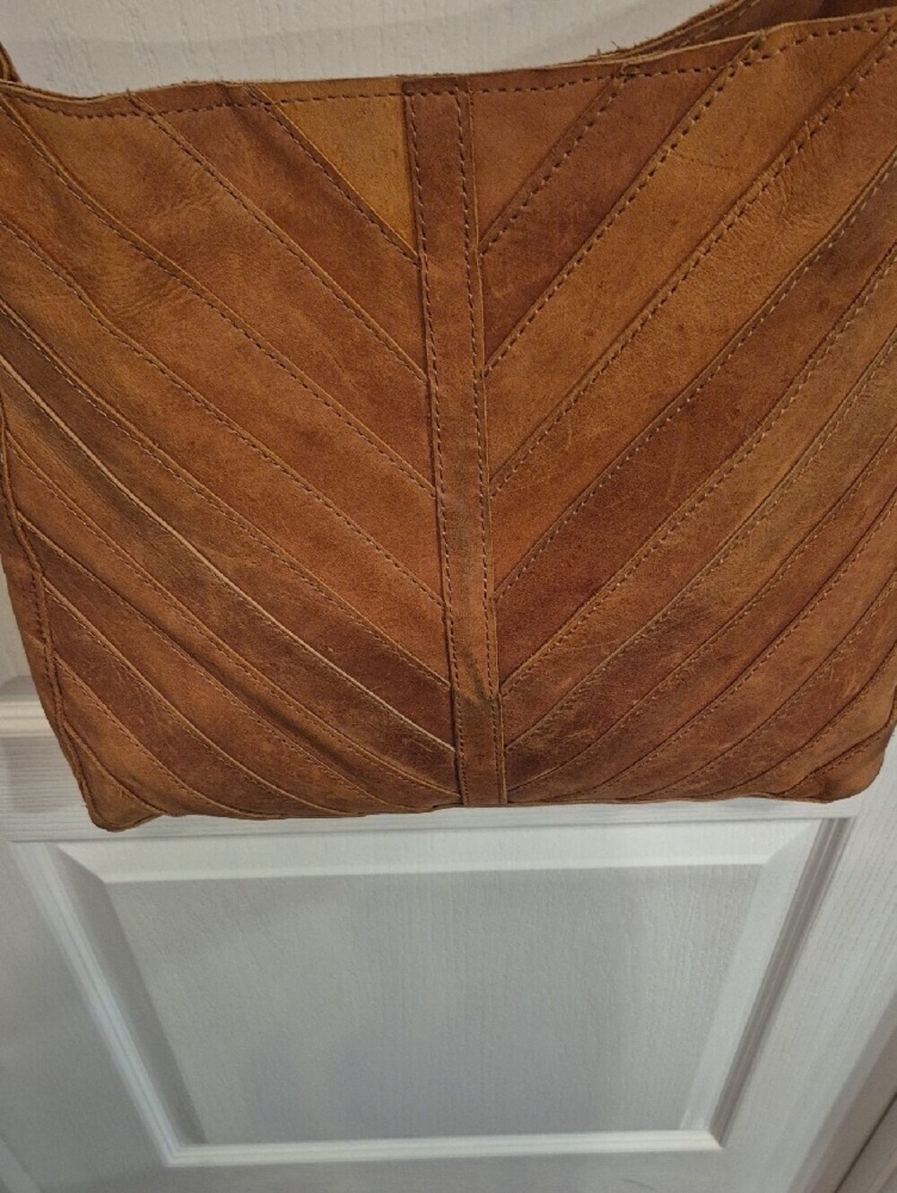 Magnolia Joanna's Favorite Chevron Leather Crossbody Bag In Brown Leather - Picture 3 of 12